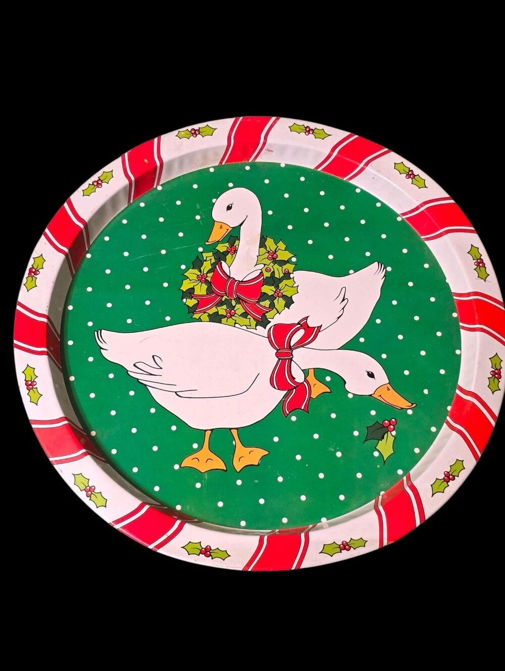Vintage | Festive Duck Holiday Serving Platter - Green & Red